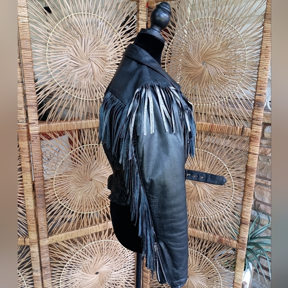 Vintage Fureal Ltd. Women's Leathers Fringe Leather Jacket - Black_10 - Picture 6 of 9